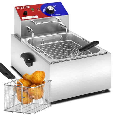 HTTSICHI Commercial Deep Fryer - 12 L Electric Deep Fryer with 6 L Basket, Commercial Deep Fryer with Basket, Stainless Steel Countertop Deep Fryer w/Adjustable Temperature and Restaurant Use