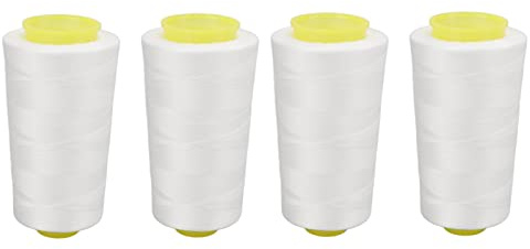 OVAQUIXI Juego de Hilos Overlock, Hilo de Costura Blanco, 4 Piezas Resistentes y Duraderos for Máquina de Coser y Bordado Manual