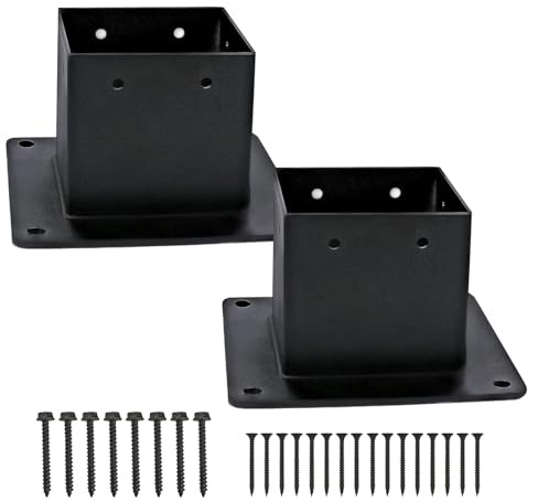 Qoukonao Soportes para postes de 10 x 10 cm, 2 unidades de 8,4 x 8,9 cm, tamaño interior, base de postes, fijación para cobertizos, para vallas, suelo, jardín, terrazas, patios, pabellones, cobertizos