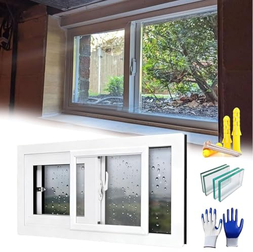 Basement Slider Window, 31x12in 30x20in Basement Replacement Window with Tempered Glass and Screen, Horizontal Sliding Windows for Houses Shed Chicken Coop(White,37 x 21in)