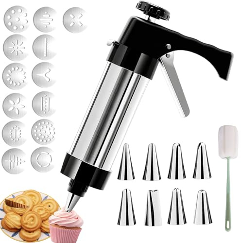 Presse à biscuits électrique en acier inoxydable avec 13 disques de presse à biscuits et 8 embouts de glaçage (noir)