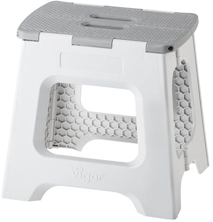 VIGAR Sgabello pieghevole compatto di colore grigio, altezza 32 cm (8917).