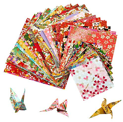 Origami Papier Faltpapier Faltblätter - 60 Blatt Unterschiedliche Muster papier Japanisches Papier, Einseitig, 3 Größen,doppelseitiges Origami für DIY Kunst und Bastelprojekte,Zufällige Farbe