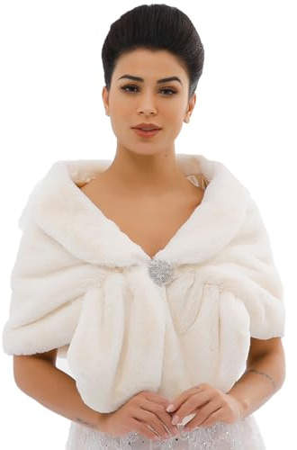 Zoestar - Chal de piel sintética para mujer de los años 20, estolas y mantones, chaquetilla para bodas, beige, talla única