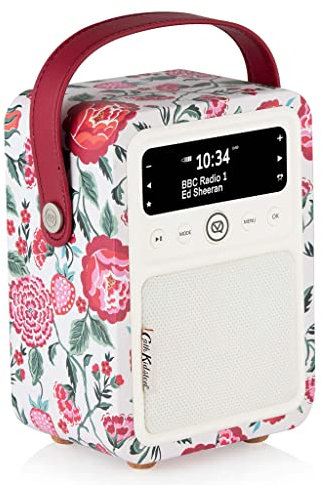 Cath Kidston Portable DAB Radio Alarm Clock - VQ Monty DAB+, FM Digital Radios with Bluetooth - Rechargeable Radios with Bluetooth Speaker - Dual Alarm Dab Radio Mains Powered - Strawberry Garden
