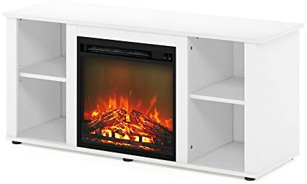 Furinno Jensen - Soporte de Centro de Entretenimiento con Chimenea para TV de hasta 55 Pulgadas, eléctrico con Cable, Color Blanco