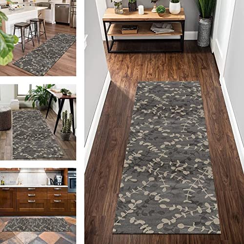 Teppich Läufer Lang Flur Küchen rutschfest waschbar Korridor Teppichläufer Fußmatten Dunkelgrau 80X200CM Küchenläufer Bodenschutzmatten Schlafzimmer Kinderzimmer Wohnzimmer Meterware Teppichmatte