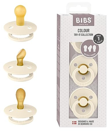 BIBS Colour Try-It Kollektion: 3 Schnuller für die einzigartigen Bedürfnisse Ihres Babys, Kirschform, Symmetrische und Kiefergerechte Sauger. Naturkautschuk/Latex, 0+ Monate (3er Pack), Ivory