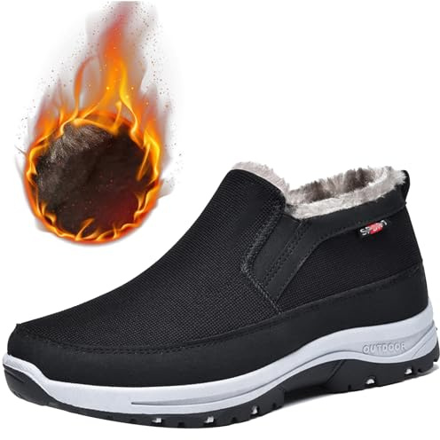 AZMAHT sans Lacets Bottes Chaussures Diabétiques Hommes Hiver Chaud Pieds Larges Confortable Maison Diabétique Chaussures de Sport à Enfiler pour Homme,Noir,43/265mm