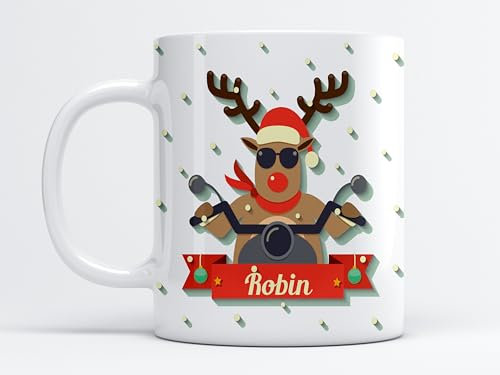 EKAM Personalised Christmas Tea Mug, Customised with Your Name, Different Design Reindeer Coffee Tea Mug, Gift for Christmas, for Family, Friends, Mum, Dad, Kids, Tea Coffee Mug (Design 7)