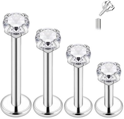 FunnAura 4PCS G23 Tragus Piercing Jewellery Set, Hypoallergenic Titanium Helix Earring Lip Bar, Labret Tragus Earrings Studs