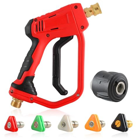 Rdutuok Hochdruckreiniger Pistole 4000 PSI mit 5 abnehmbaren Sprühdüsenspitzen, M22 14MM Schlauchanschluss und Adapter, 1/4-Schnellkupplungsauslass mit Schnellanschluss und Adapter für Kärcher