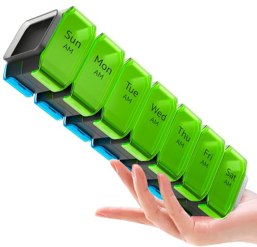 Extra Large Pill Organizer 2 Times a Day – XL Pill Box 7 Day with Big AM/PM Compartments – Fits Large Vitamins, Supplements & Gummies, for 7 or 14-Day Use, Color-Coded, Senior-Friendly, No Spills