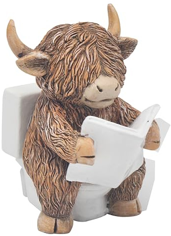 Lesser & Pavey Highland Cow Loo-Time By Happy Highland Cow | Funny Resin Bathroom Figurine | Lovely Highland Cow Stting Toilet Ornament | Humorous Shelf Decor For Farmhouse, Rustic Or Country Home