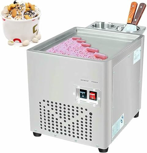 BGVYFXEZ Máquina De Rollo De Helado Frito, Fabricante Comercial De Helado Enrollado De Acero Inoxidable con Compresor Y 2 Raspadores, para Hacer Helado, Yogurt, Rollos De Helado
