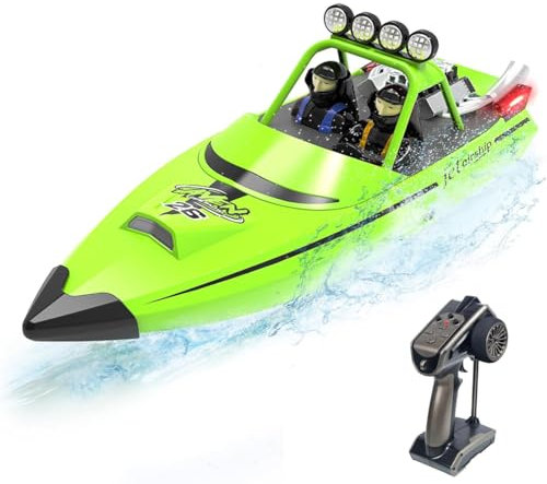 Meiurlex Ferngesteuertes Boot mit LED-Licht, 30KM/H High Speed Rennboot 2,4 GHz, 200m Reichweite Motorboot, Wasserdichtes Jet Rennboot für Pools & Seen