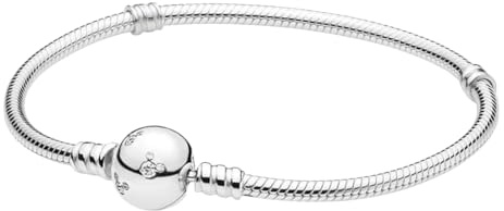 JABEDE Bracciale in Argento Sterling S925, Compatibile con Charm, Catena a Serpente, Chiusura Decorativa, 19 cm (002)