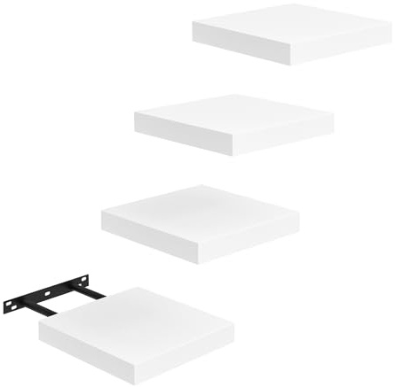 FURNITABLE Estantes Flotantes Estantes de Pared Juego de 4 Compactos de 20 x 20 Cm de Tablero de Fibra de Densidad Media para Salón, Cocina, Pasillo, Blanco