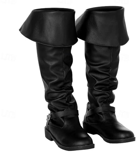 YUMALI Stivali Da Pirata Cosplay Scarpe Medievali Retrò Con Gambale Lungo Stivali Da Cavaliere Vichingo Outdoor Taglie Grandi per Il Carnevale (Black,43)
