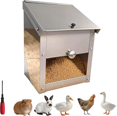 Comedero automático para pollos, comedero de acero inoxidable para aves de corral, comedero con tapa, dispensador de alimentación para pollos colgante, estación de alimentación (4,5 kg)