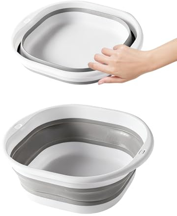 JIPUKE 5L Collapsible Washing Up Bowl, Portable Wash Basin Silicone Plastic Basket Multipurpose Outdoor Travel Basin, Space Saving Folding Washtub for Kitchen Travel Camping Hiking Motorhome