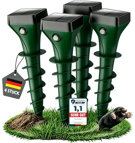 4er Pack Maulwurf Vertreiber Testsieger, maulwurfschreck Solar,Ultraschall wühlmaus vertreiben,Maulwurf vertreiben FüR Den Outdoor, Garten, Rasen WüHlmausschreck, wasserdicht und flüsterleise