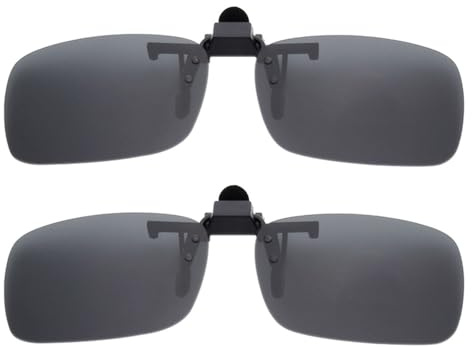BOZEVON 2 Pares de Clip en gafas de Sol Lentes de Visión Nocturna Polarizados - Protección UV400 Antirreflectante para Conducción/Pesca/Deportes al aire libre, 2 * Gris/L