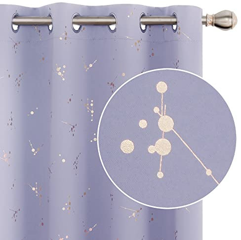 Deconovo Curtains Eyelet Blackout Luxury Home Decoration Constellation Gold Printed Thermal Insulated Curtains for Kids Bedroom,52 x 84 Inch(Width x Length), Light Purple, 2 panels