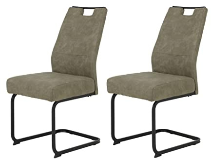 Hela Tische, 2er Set Schwingstuhl Kerstin XL-Breite, Microfaser Schlamm, Vierkantgestell Schwarz, Komfortsitz Federkorb, 140kg belastbar