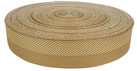 Teppicheinfassband 4x500 cm | Einfassband aus Polyester mit Fischgrätenmuster und Thermokleber | Teppichband zum Kantenschutz und dekorativen Abschluss | Saumband zum Aufbügeln | Gold - Beige