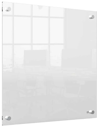 Nobo Small Glass Whiteboard Panel, Dry Erase Surface, Frameless, Corner Wall Mounting, Home/Office, 300 x 600 mm, Includes Marker Pen, White, 1915603