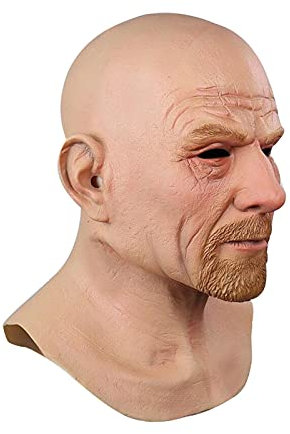 A/A Realistic Bald Head Latex Headgear Old Man Baiheisenberg COS Mask for Adults - Halloween Masquerade Novelty Costume Full Head