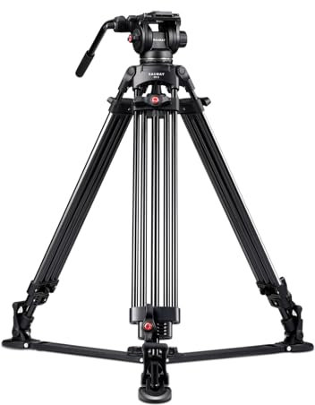 RAUBAY DV-2 Professionelles Flüssigkeitskopf-Video-Stativsystem, 175,3 cm, robuste Kameraständer mit Bodenspreizer, Aluminium-Doppelbein, QR-Platte, maximale Belastung 7,7 kg für DSLR, Digital Cine