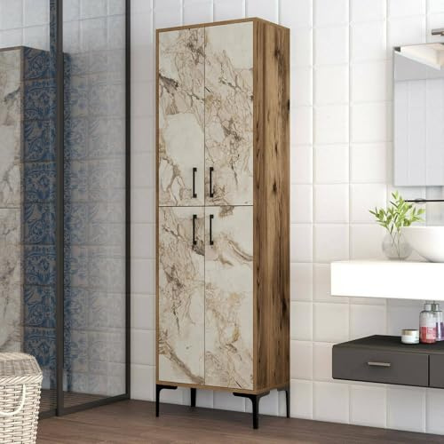 Dmora Armadio Multiuso Grande Alphard, Mobile Multifunzionale, Mobiletto scarpiera, Guardaroba Porta Scarpe, 60x35h200 cm, Noce e Bianco Marmo