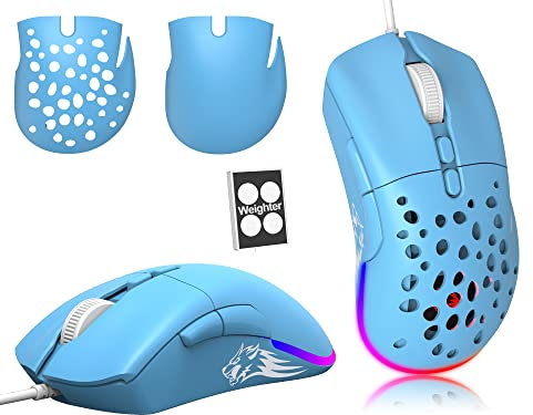 ZIYOU LANG Ratones D19 G-Pro con Cable para Juegos, Ratones para Juegos de hasta 12.000 dpi, ratón O-Model RGB para Juegos, 7 Botones programables, Carcasa de Panal óptica Super Light RGB Gamer Mouse