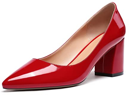 Zamikoo Damen Pumps mit Absatz, Elegant Pumps mit Blockabsatz Damen Schuhe 6.5CM Lack Rot EU42