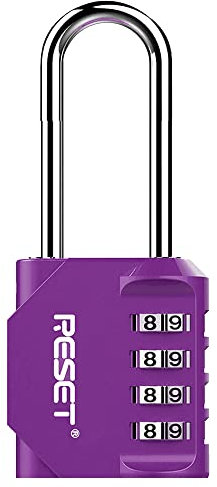 RESET-060 - Cadenas Violet Longue Poutre à Combinaison de 4 Chiffres, Idéal pour Casiers d'École, Gym, Sport, Clôtures, Boîtes à Outils, Portails, Valises et Loquets