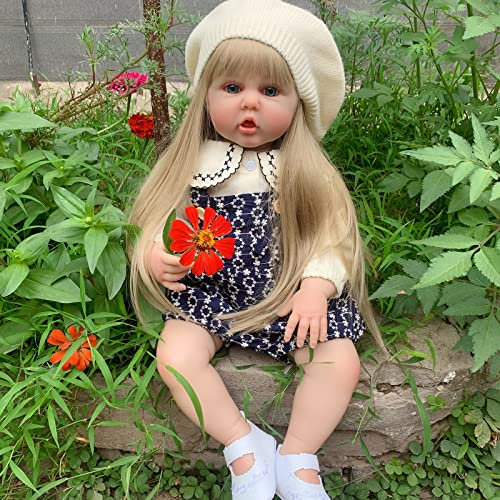 YIHANGG Lebensecht Silikon Reborn Puppe 60cm Kleinkindpuppe Spielzeug Mädchen Vinyl Prinzessin Baby Mit Stoffkörper Bebe Blondes Haar Geburtstag Geschenk Ankleiden