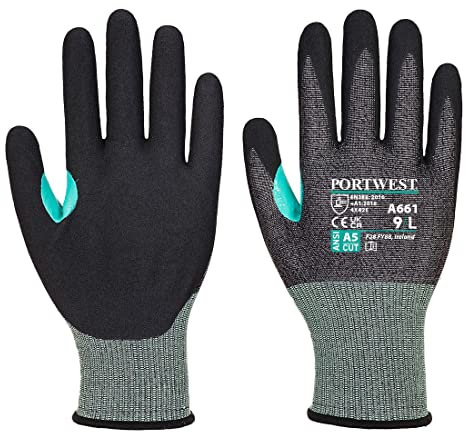 Portwest - Cut resistant gloves with E-level nitrile foam. Size: XS, Black, XS