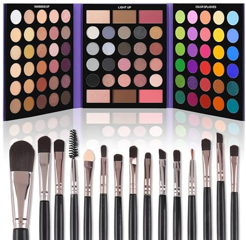 UCANBE Make Up Palette 86 Farben mit 15 Pinsel: Matte Schimmernde Lidschatten Palette Set, Highlight, Bronze-Puder, Powder Blusher, Langlebige Hohe Farbwiedergabe(02)