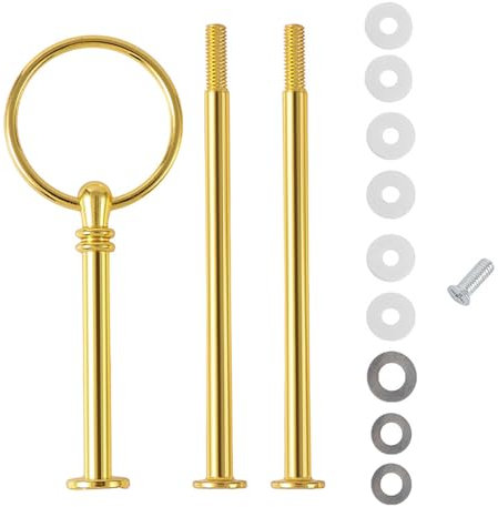 Tiered Tray Hardware 3 Tier Metal Cake Plate Stand Handle Tower Dessert Stand Party Pastry Serving Platter Food Display Stand for Birthday Party Anniversary or Daily Use (Golden)