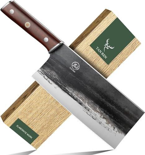 TAN REN Coltello da Cuoco Cinese Mannaia, Couteau de Chef Professionnel, Coltello Cleaver da Macellaio, Acciaio al Carbonio, Mannaia macellaio multiuso con fodero per cucina, campeggio e barbecue