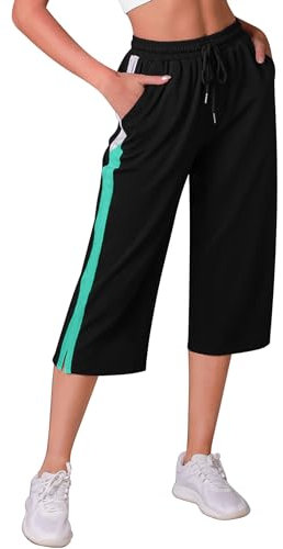 iClosam Sporthose Damen 3/4 Lang Jogginghose Baumwolle mit Taschen Freizeithose für Frauen High Waist Kontrastfarbe Hose Sommer für Sport Yoga Training