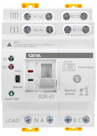 GEYA Mini ATS Interruttore di commutazione doppia alimentazione automatico/manuale,interruttore solare automatico con protezione tensione alimentazione ininterrotta montaggio guida DIN(4P 63A CA220V)