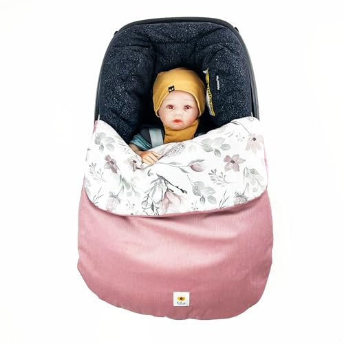 Fußsack Beindecke für jede Babyschale Autositz, leicht warm Frühling, Decke Universal anpassbar elastischer Verschluss verstellbares Gummiband (ROSA)