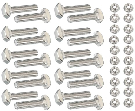 PATIKIL M5 x 20 mm T-Slot Bolts, 20 Sets Drop-in Bolt Hammer Head with Hexagon Flange Nuts T-Bolt Stud Sliding Screw for 20 Series Aluminum Extrusion Profile, Silver