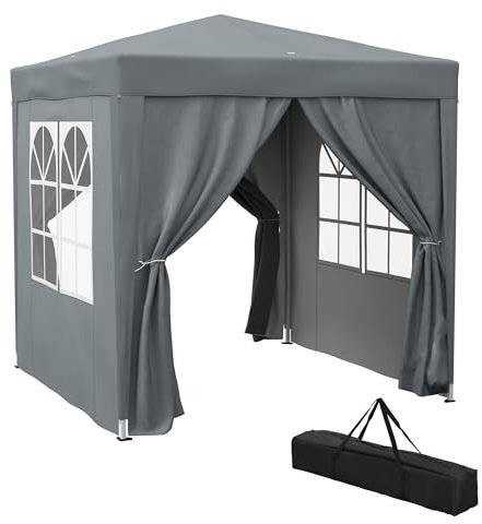 Outsunny Tonnelle de Jardin extérieure 2 x 2 m, tonnelle Pliante Pop-up, réglable en Hauteur, Protection UV, Cadre en Acier, 4 côtés Amovibles, pour Camping, Festival, Plage, Sac de Transport, Gris