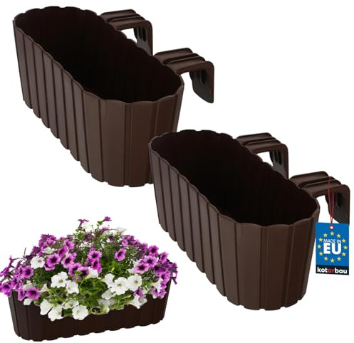 KOTARBAU® 2 Pezzi Fioriera da Esterno - Vasi per Piante da Esterno - 40 x 15 x 15 cm - Fioriera da Balcone - Rettangolare - PVC - Marrone - con Supporto - Leggera - Decorazione Balcone
