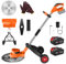 Debroussailleuse Electrique sans Fil 21V, Coupe Bordure sans Fil avec 2 x 3.0Ah Batterie et 2 Types De Lames, 650W Moteur sans Balais, roulettes Amovibles, Tige Télescopique, Affichage LED