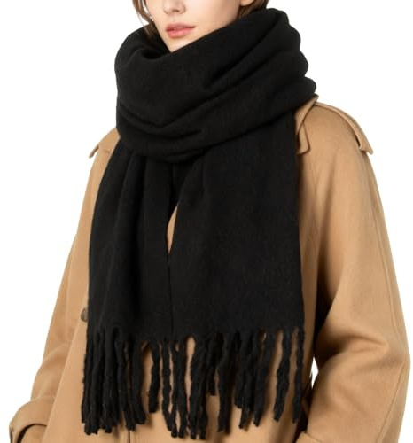 RIIQIICHY Women Winter Black Scarf Pashmina Shawl Wraps Ladies Warm Chunky Large Thick Scarves
